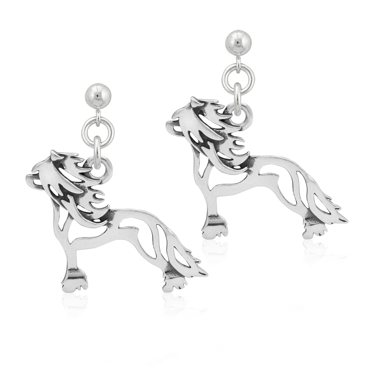 Sterling Silver Chinese Crested Earrings, Hairless