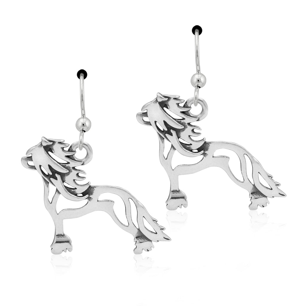 Sterling Silver Chinese Crested Earrings, Hairless