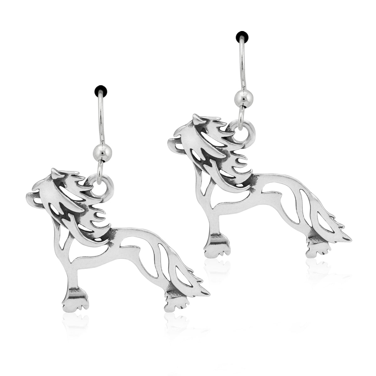 Sterling Silver Chinese Crested Earrings, Hairless