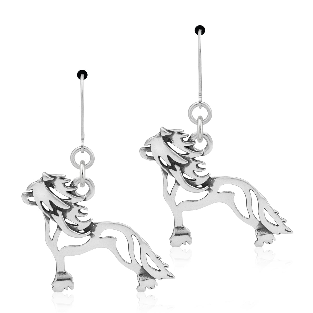 Sterling Silver Chinese Crested Earrings, Hairless
