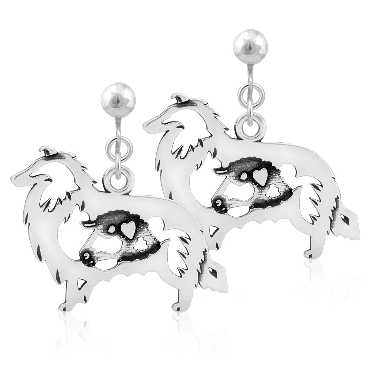 Sterling Silver Collie Earrings, Rough Coat