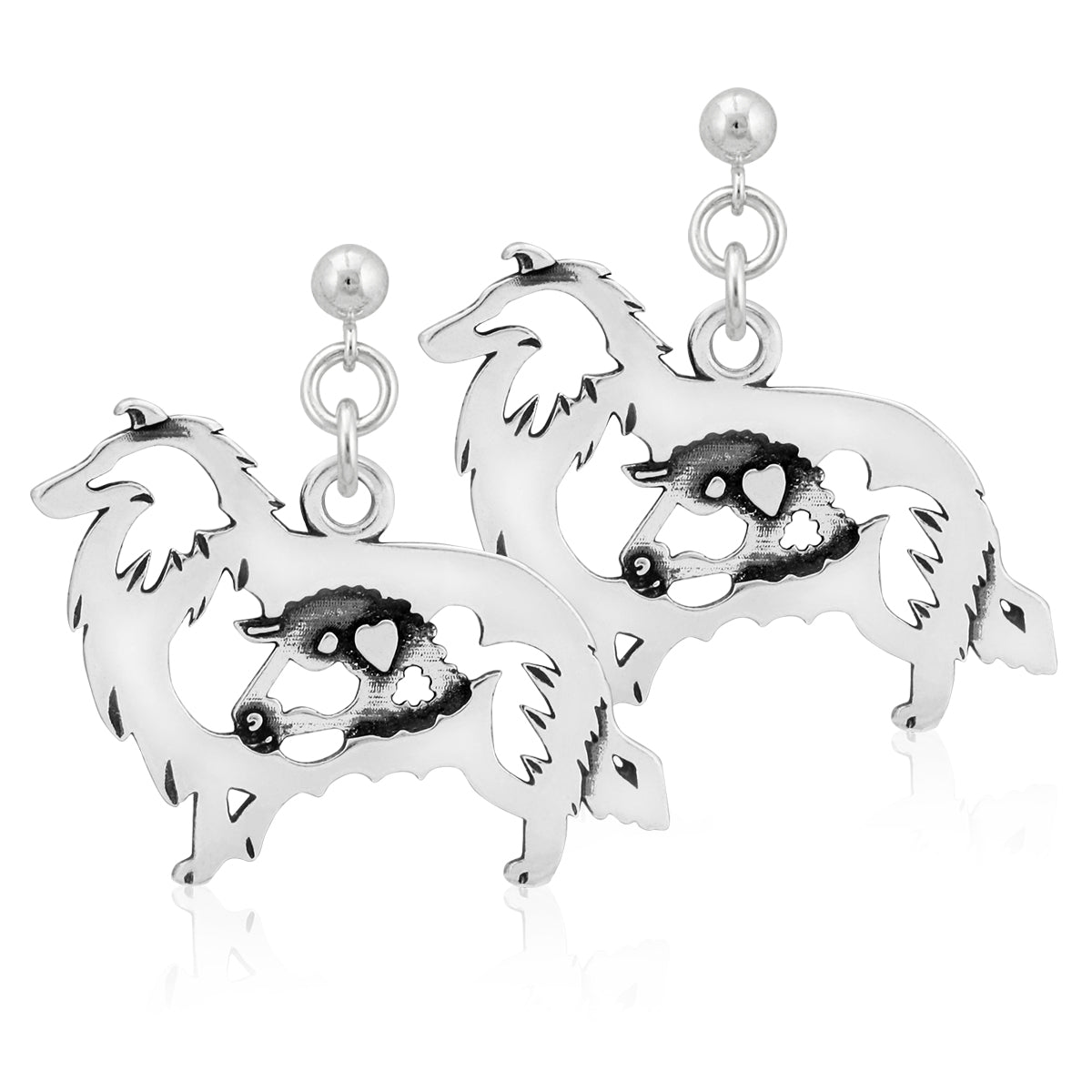 Sterling Silver Collie Earrings, Rough Coat