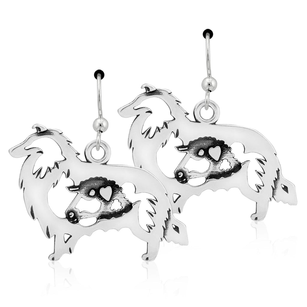 Sterling Silver Collie Earrings, Rough Coat