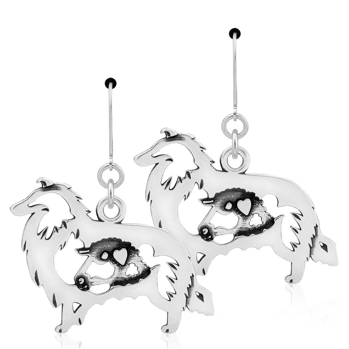 Sterling Silver Collie Earrings, Rough Coat