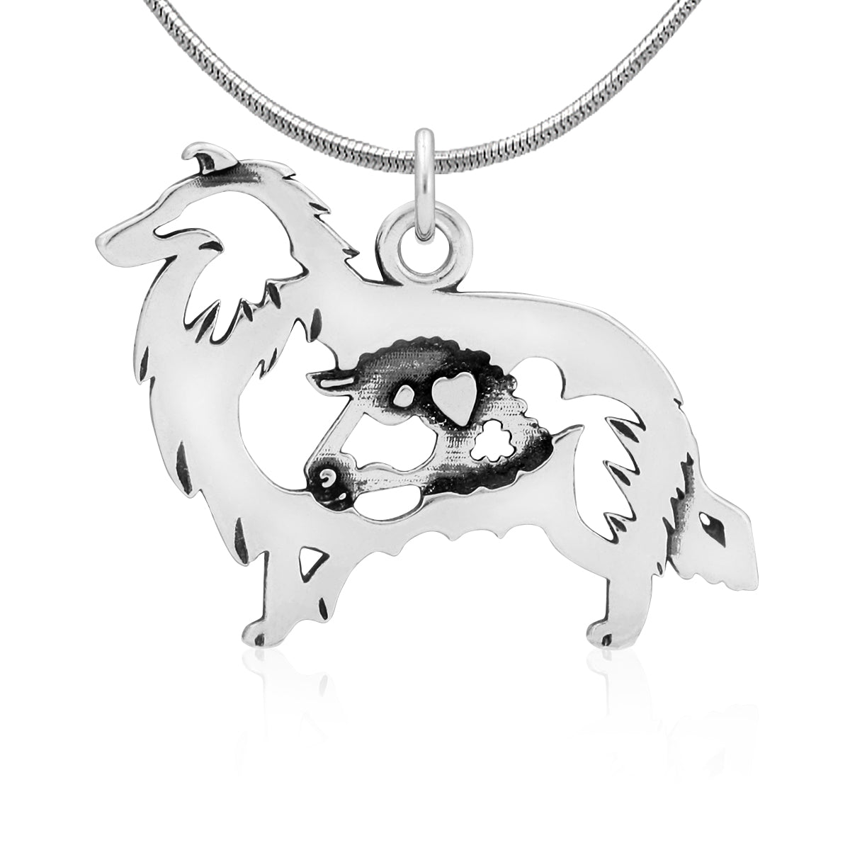 Sterling Silver Collie Necklace Jewelry, Rough Coat