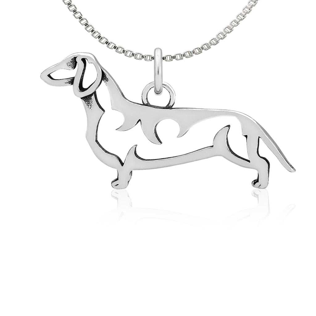 Sterling Silver Dachshund Necklace Jewelry, Smooth Coat