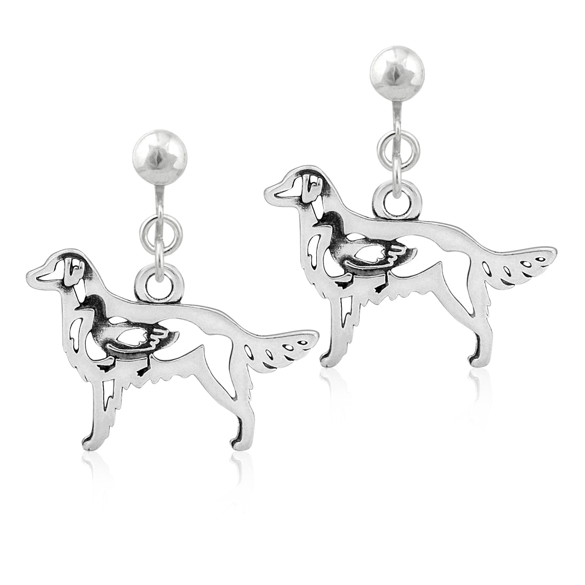 Sterling Silver Flat-Coated Retriever Earrings
