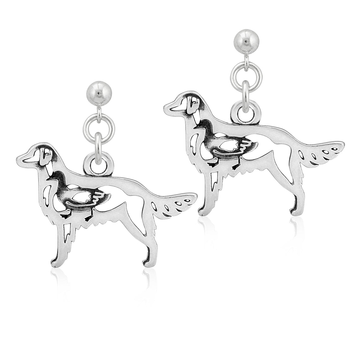 Sterling Silver Flat-Coated Retriever Earrings