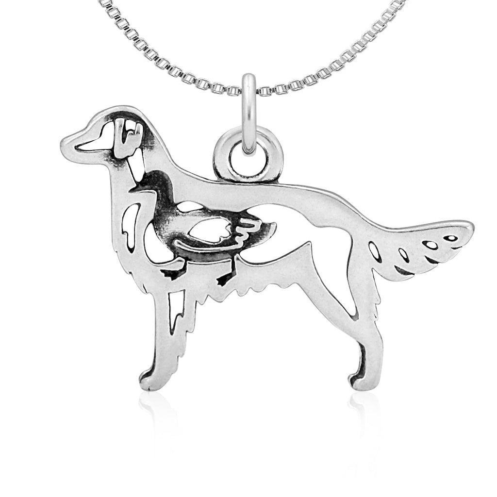 Sterling Silver Flat-Coated Retriever Necklace Jewelry