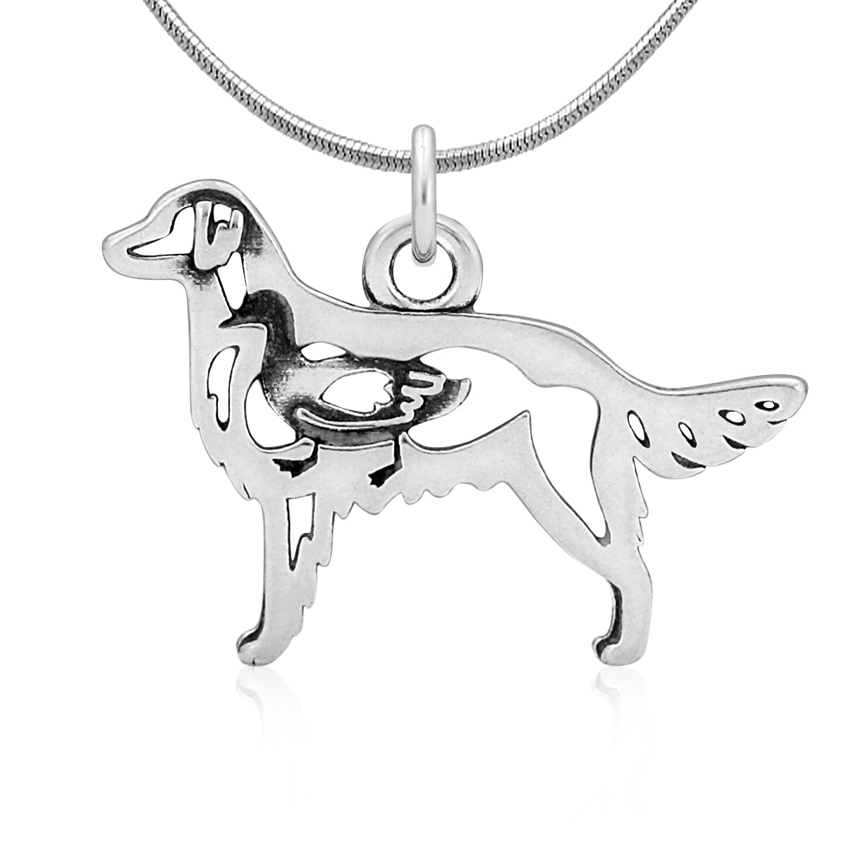 Sterling Silver Flat-Coated Retriever Necklace Jewelry