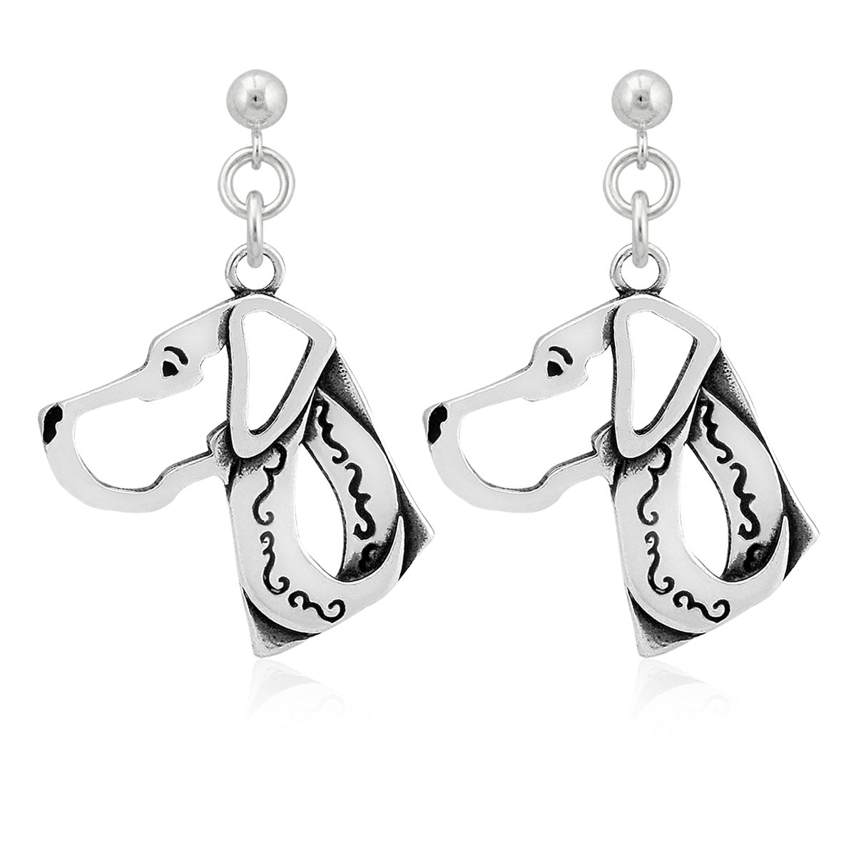 Great Dane Earrings in Sterling Silver, Natural Ears