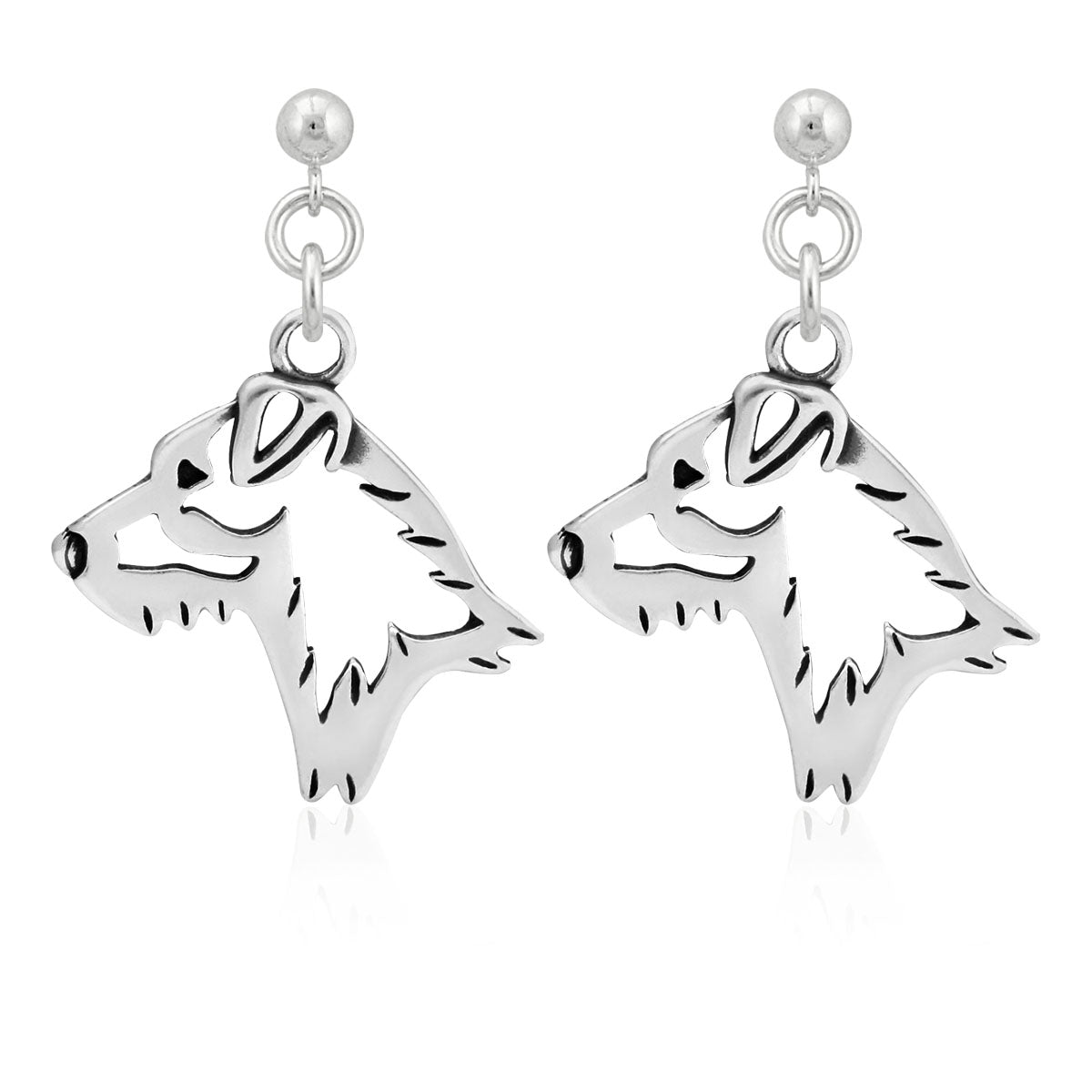 Jack Russell Terrier Earrings in Sterling Silver, Broken Coat