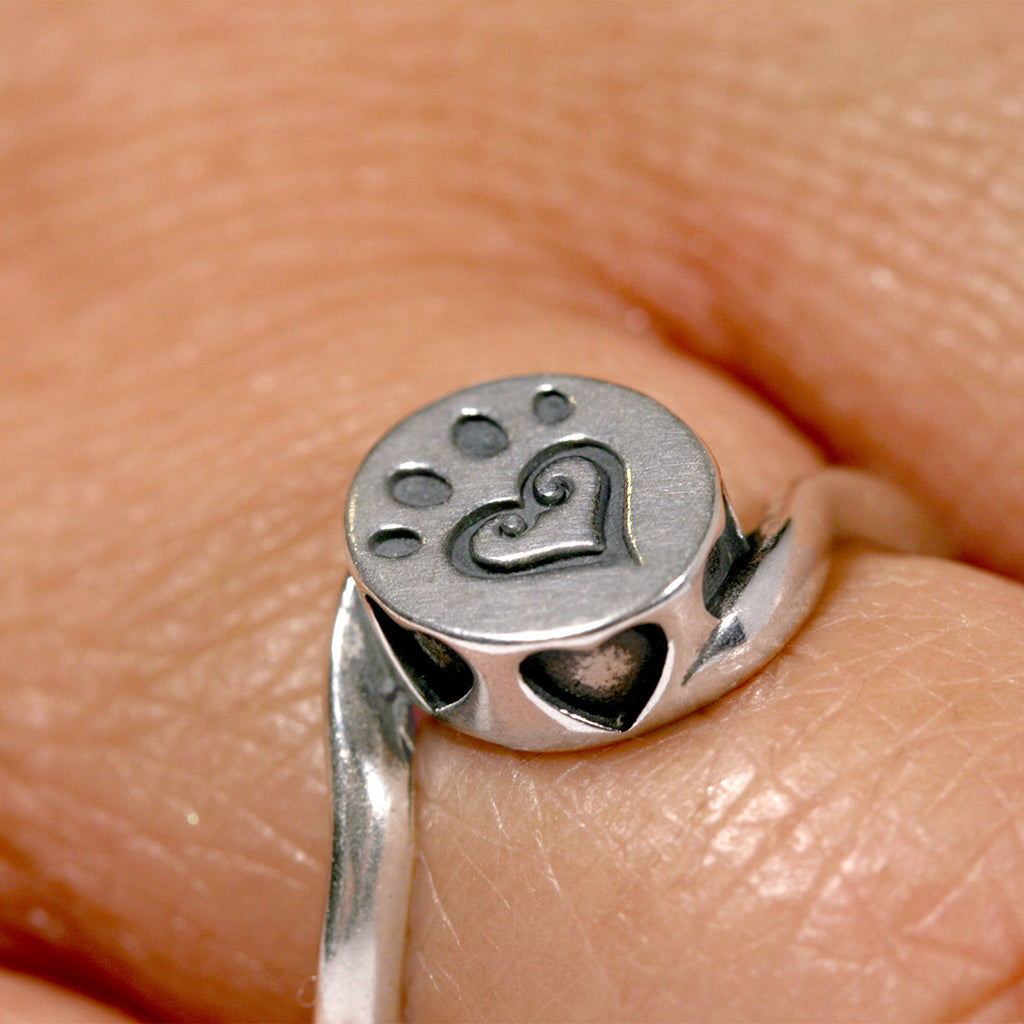 Sterling Silver Paw Print Ring, Etched In My Heart