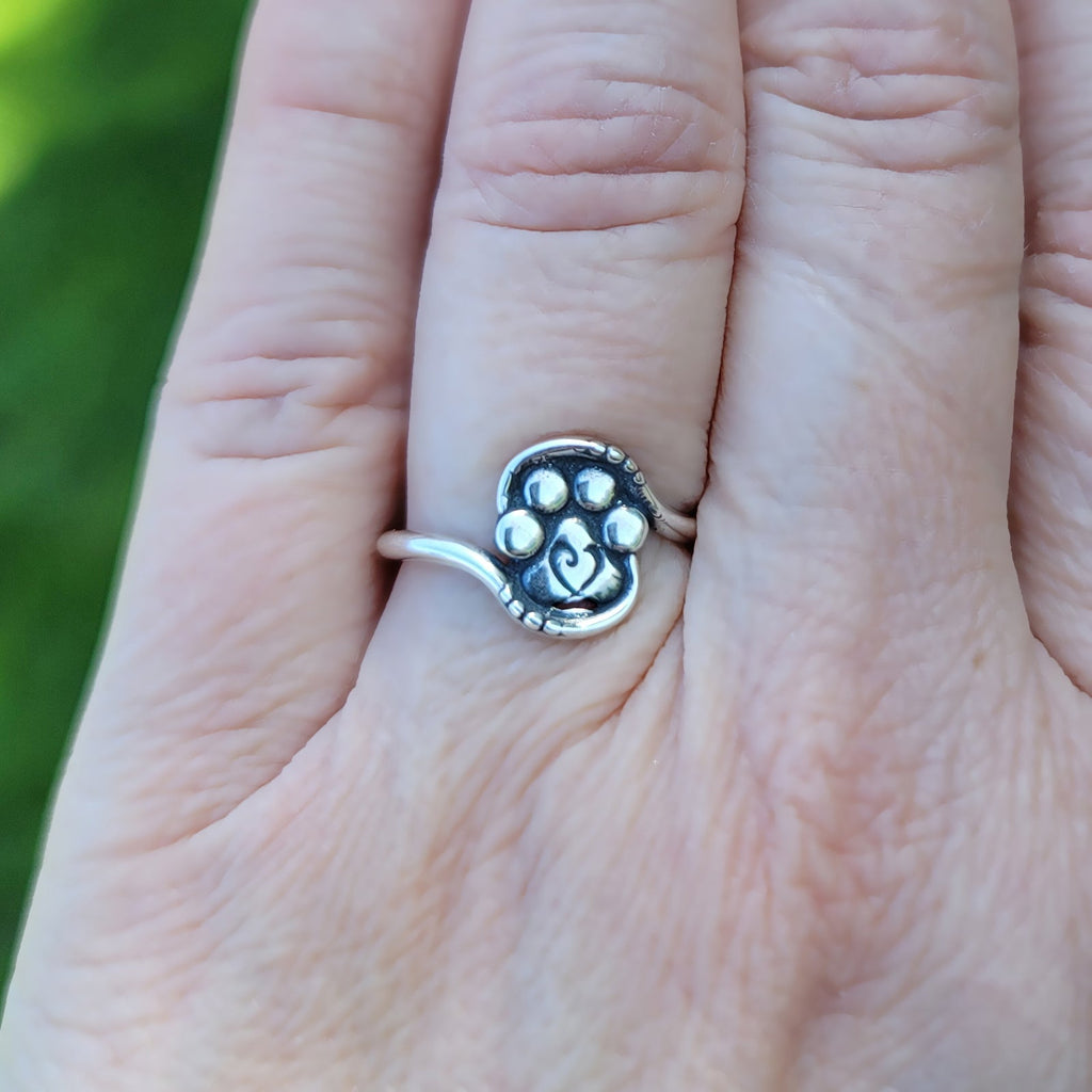 Sterling Silver Puppy Paws Ring, Paw Ring for Dog Moms