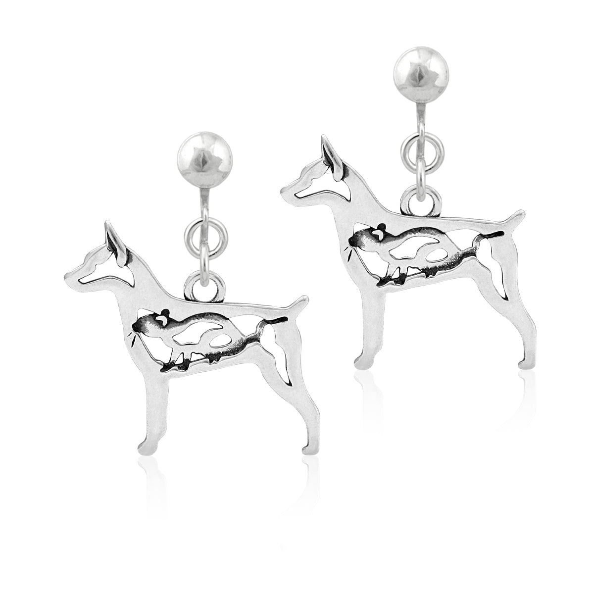 Sterling Silver Rat Terrier Earrings, Docked Tail