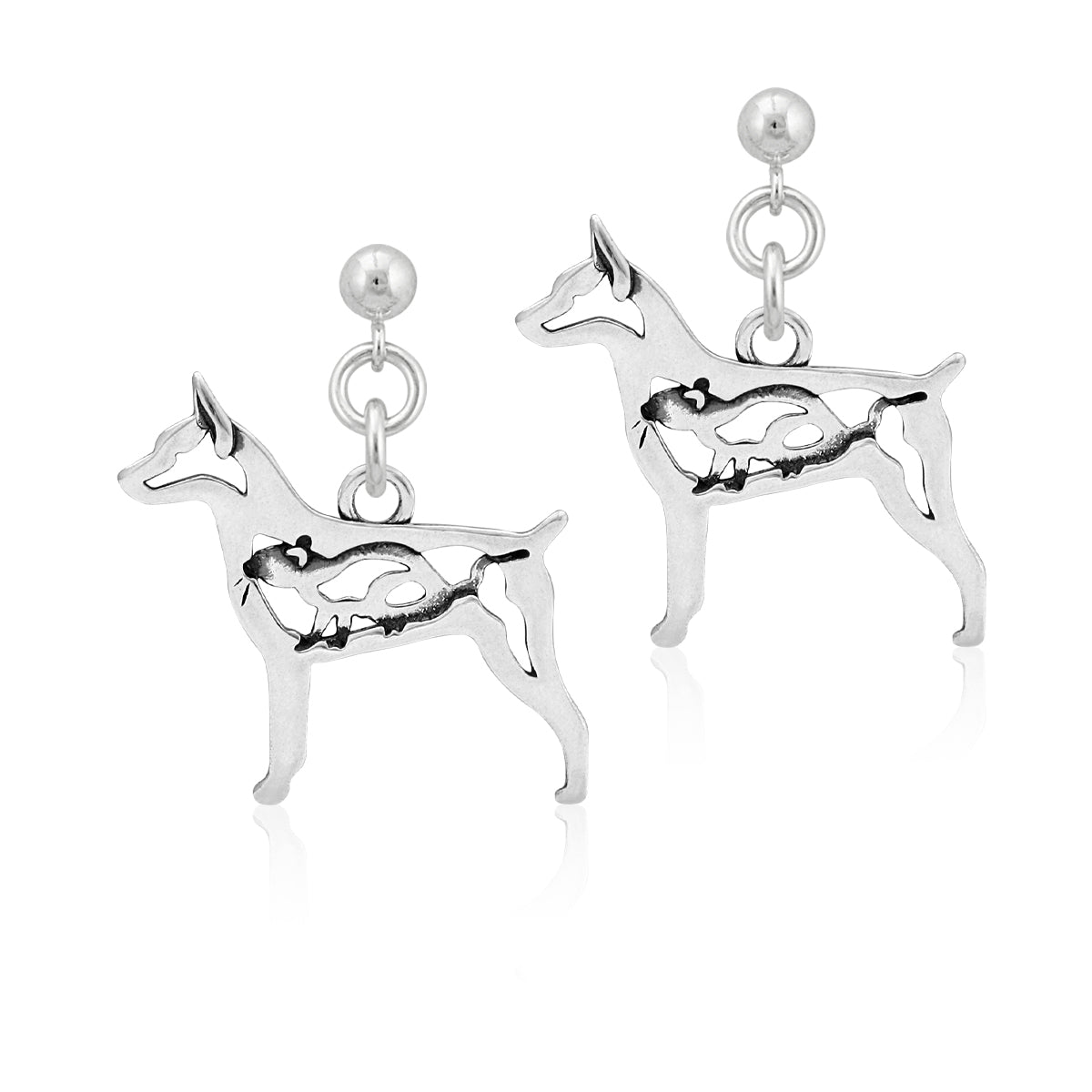 Sterling Silver Rat Terrier Earrings, Docked Tail