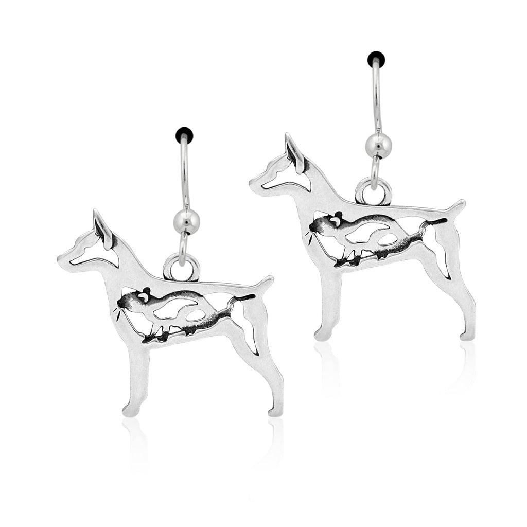 Sterling Silver Rat Terrier Earrings, Docked Tail