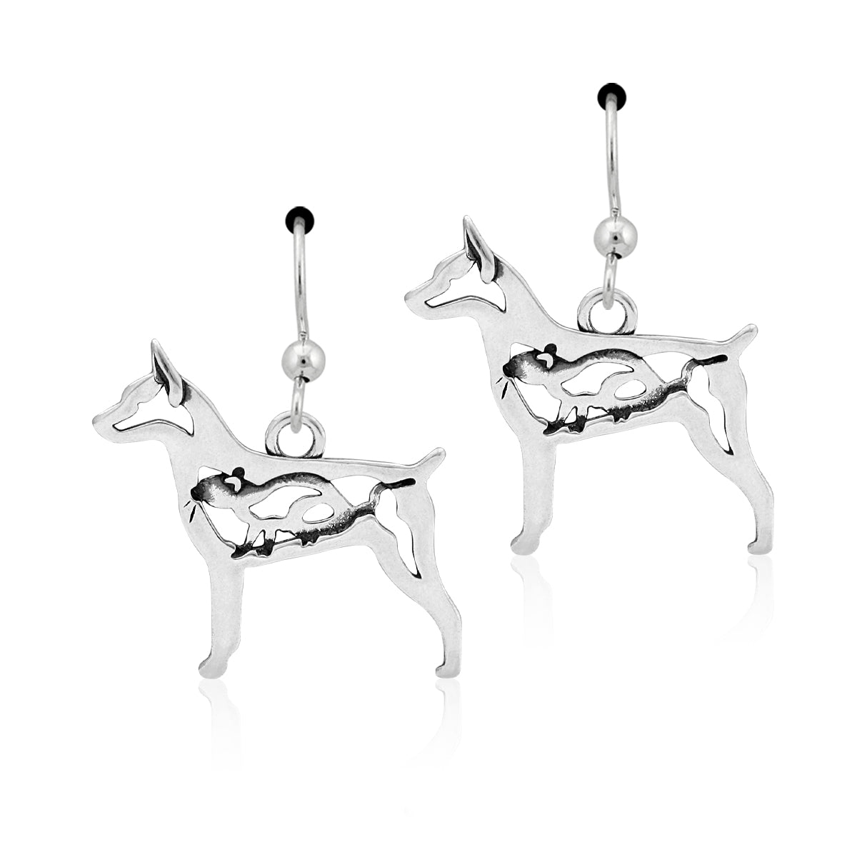 Sterling Silver Rat Terrier Earrings, Docked Tail