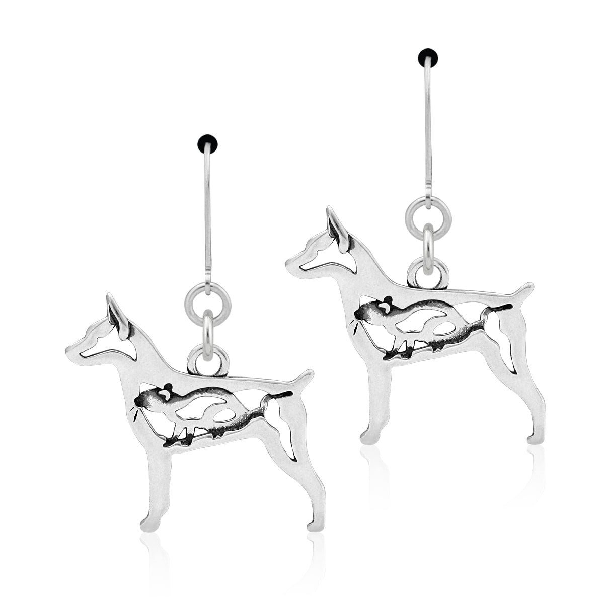 Sterling Silver Rat Terrier Earrings, Docked Tail