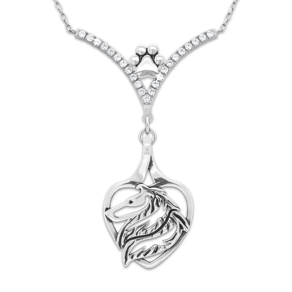 VIP CZ Collie In Heart Necklace