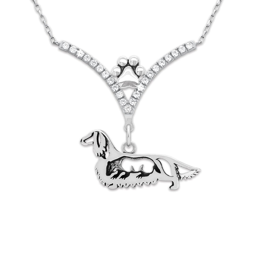 VIP CZ Dachshund Necklace - Longhaired