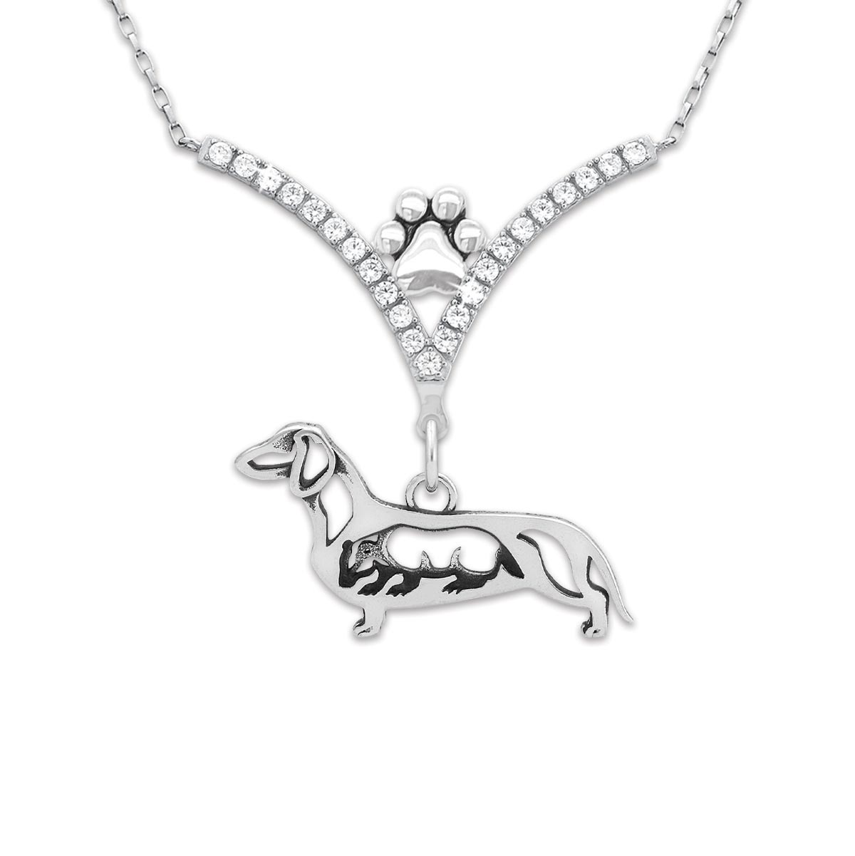 VIP CZ Dachshund Necklace - Smooth Coat