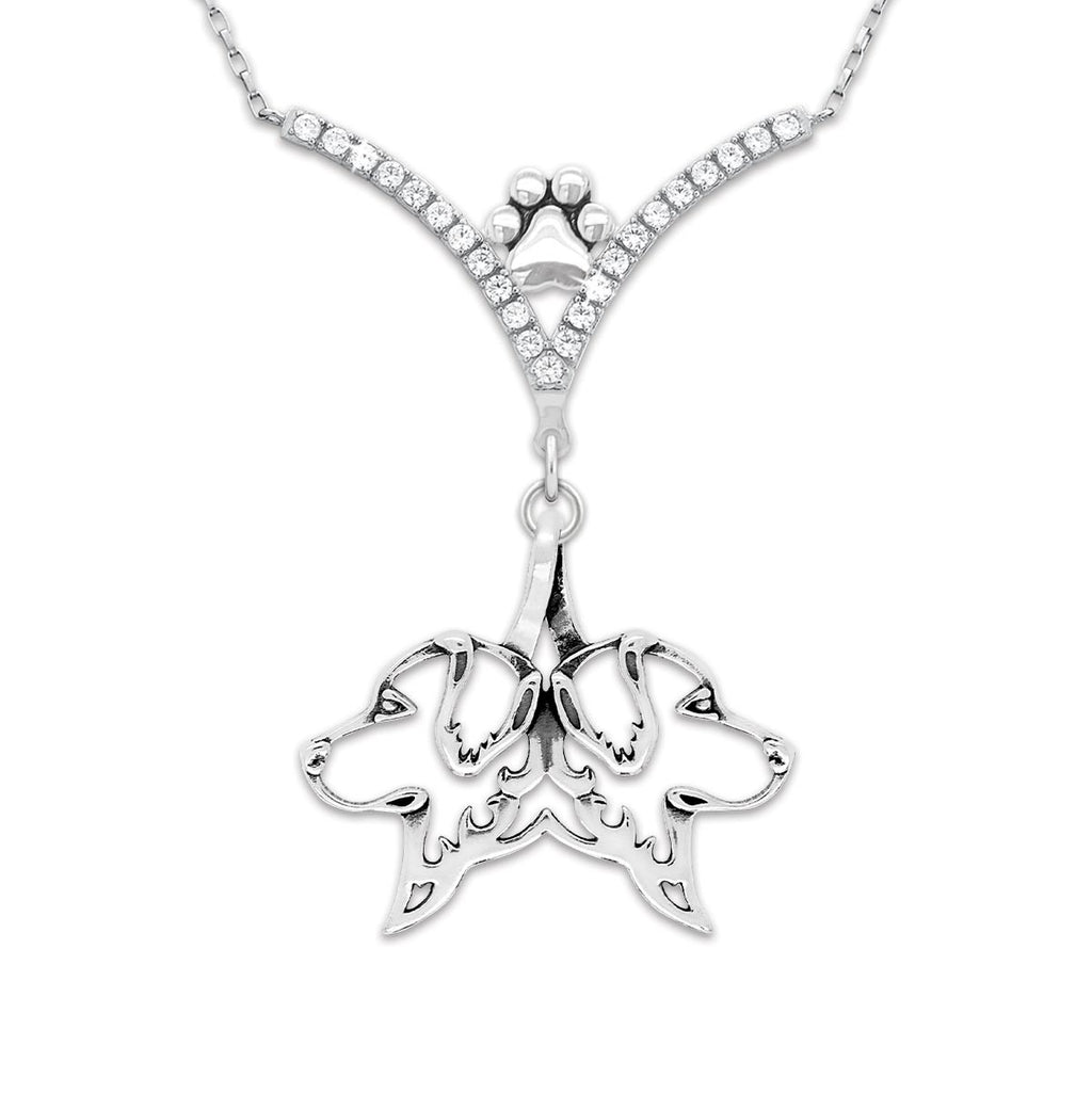 Double Golden Retriever CZ Necklace