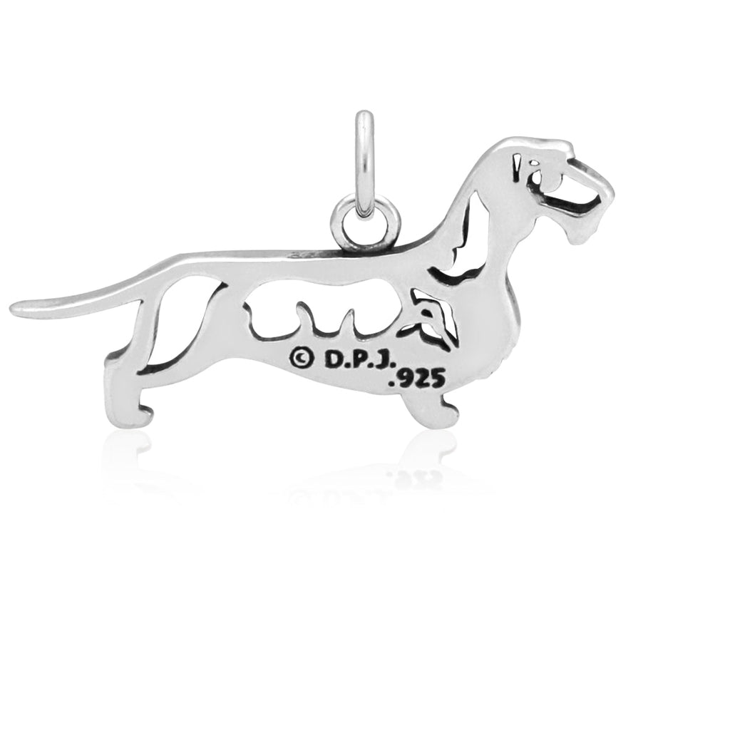Sterling Silver Dachshund Necklace Pendant, Wirehaired