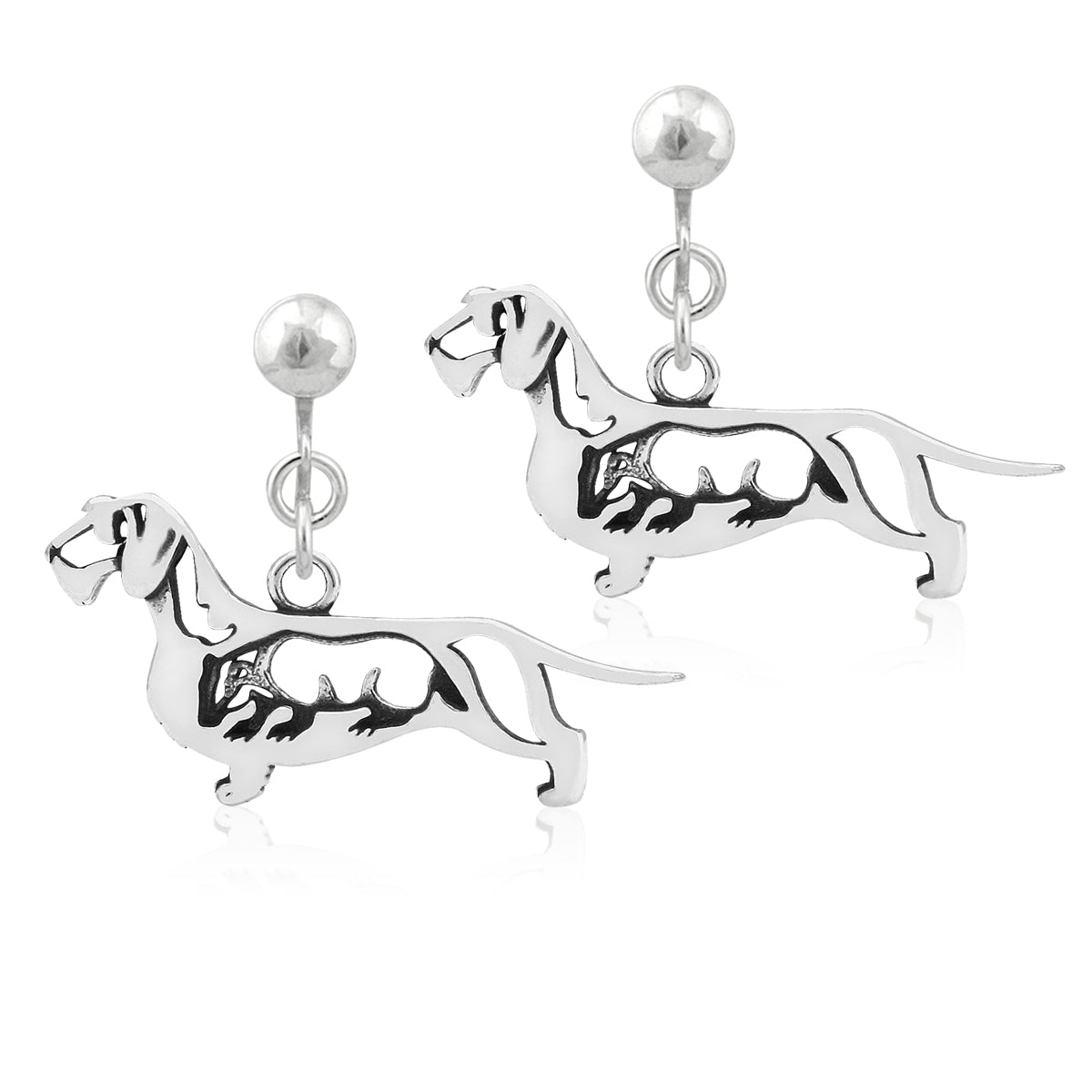 Sterling Silver Dachshund Dangle Earrings, Wirehaired