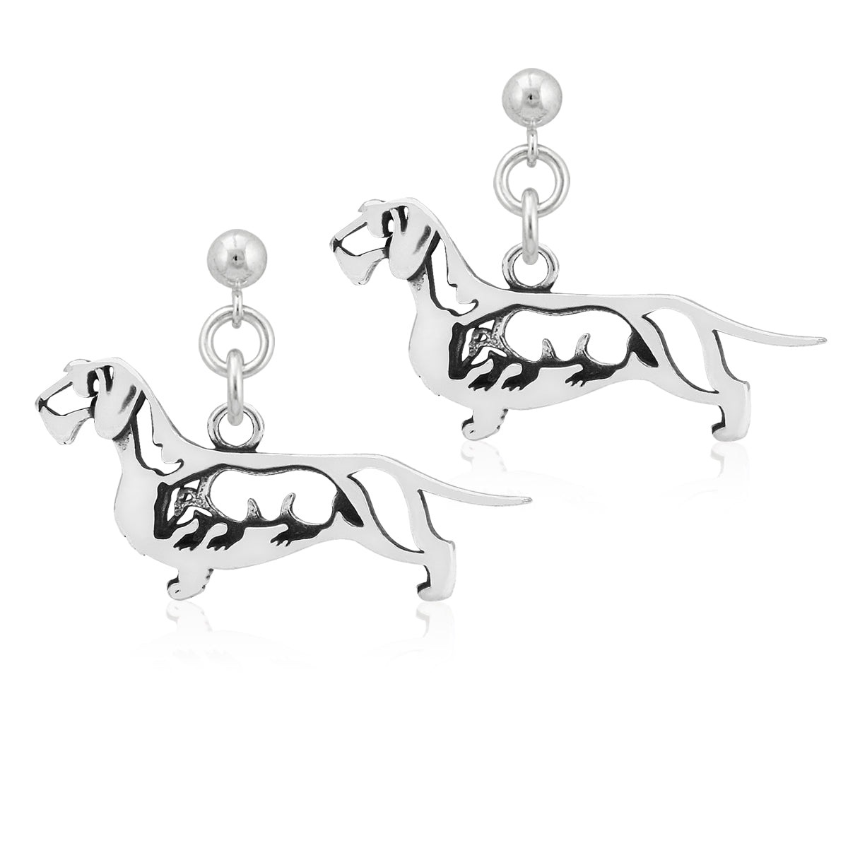Sterling Silver Dachshund Dangle Earrings, Wirehaired