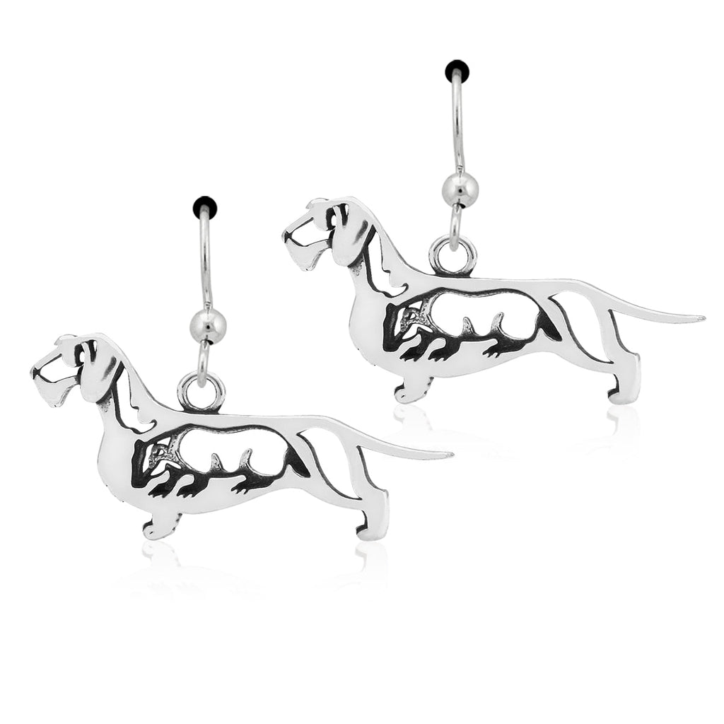 Sterling Silver Dachshund Dangle Earrings, Wirehaired