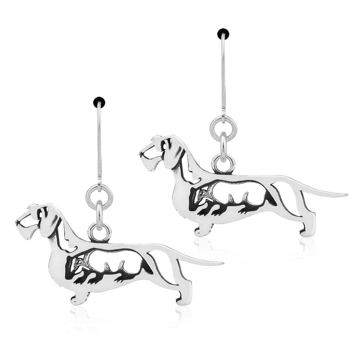 Sterling Silver Dachshund Dangle Earrings, Wirehaired