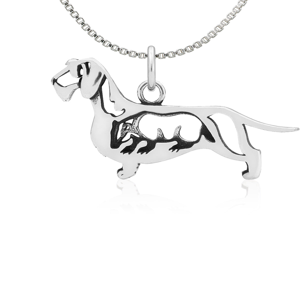 Sterling Silver Dachshund Necklace Pendant, Wirehaired