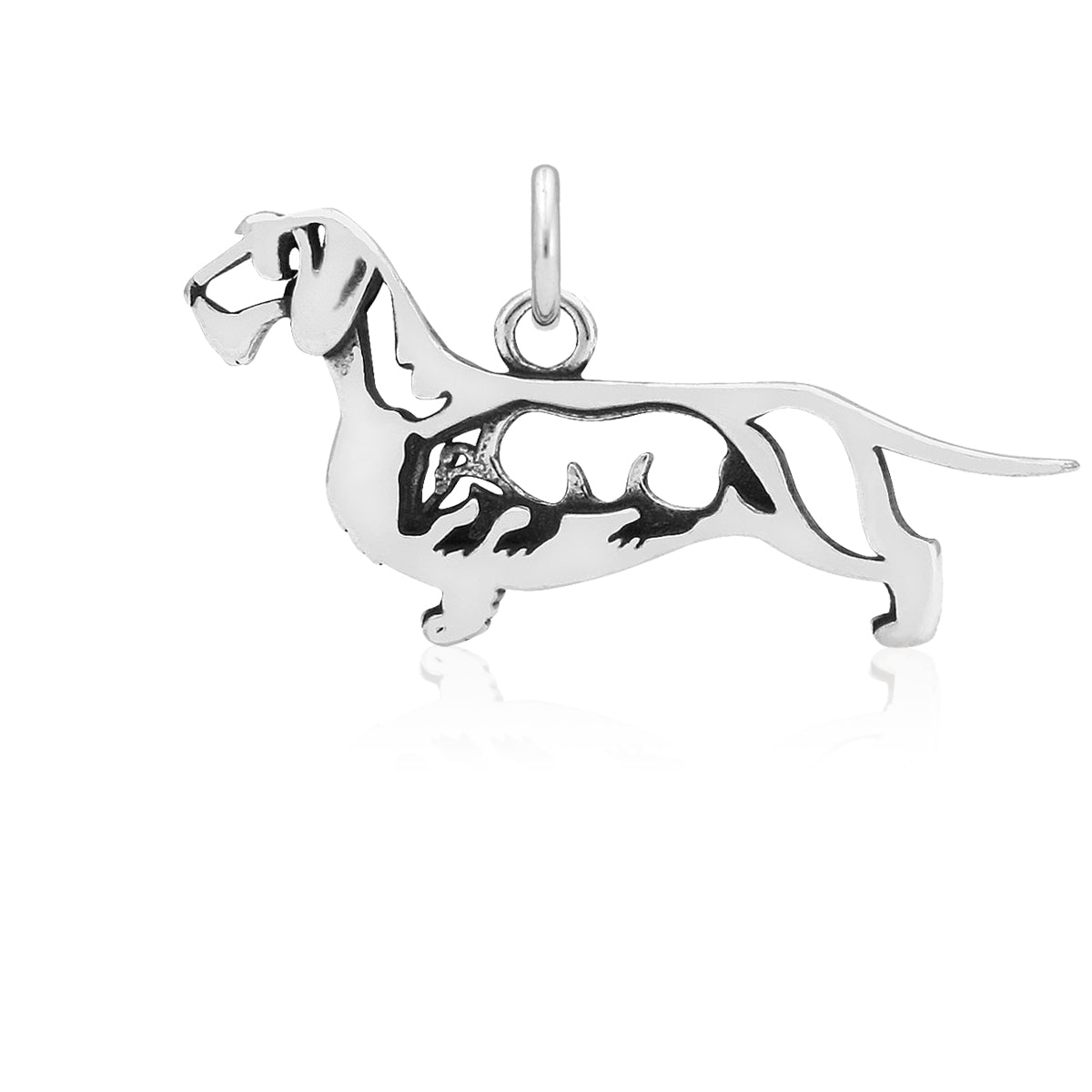 Sterling Silver Dachshund Necklace Pendant, Wirehaired