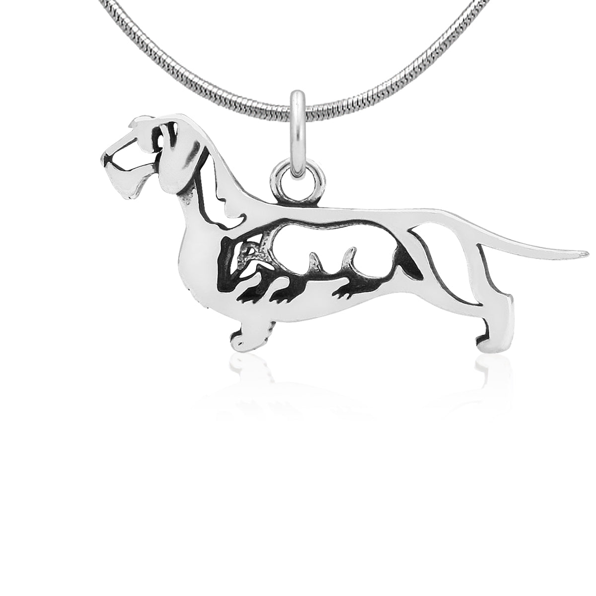 Sterling Silver Dachshund Necklace Pendant, Wirehaired