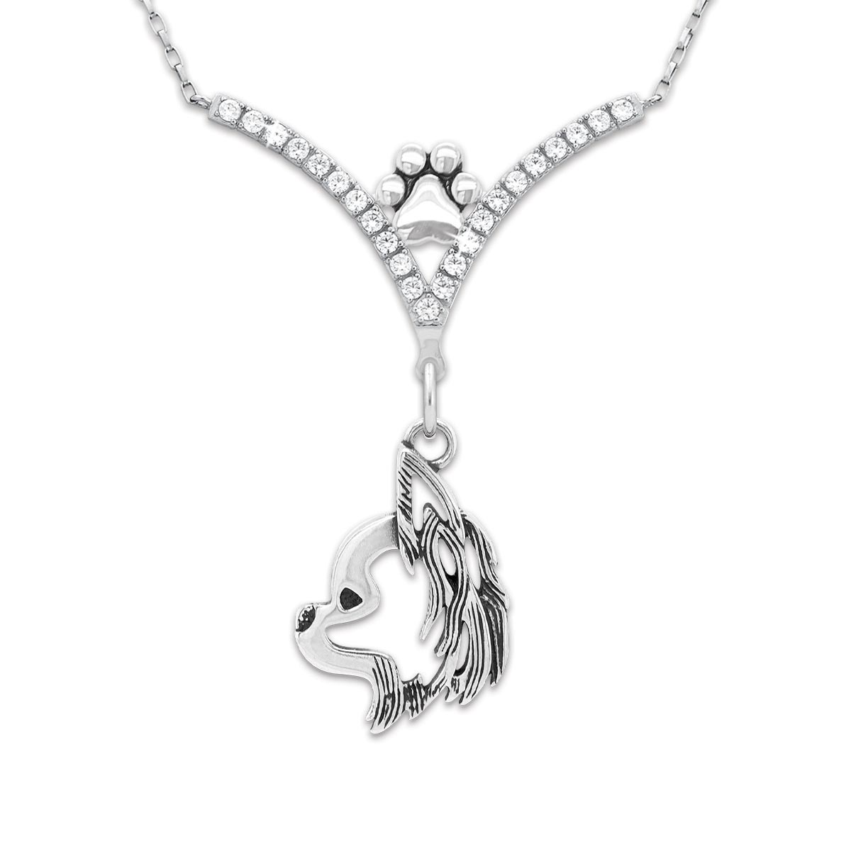 CZ Chihuahua Necklace - Longhaired