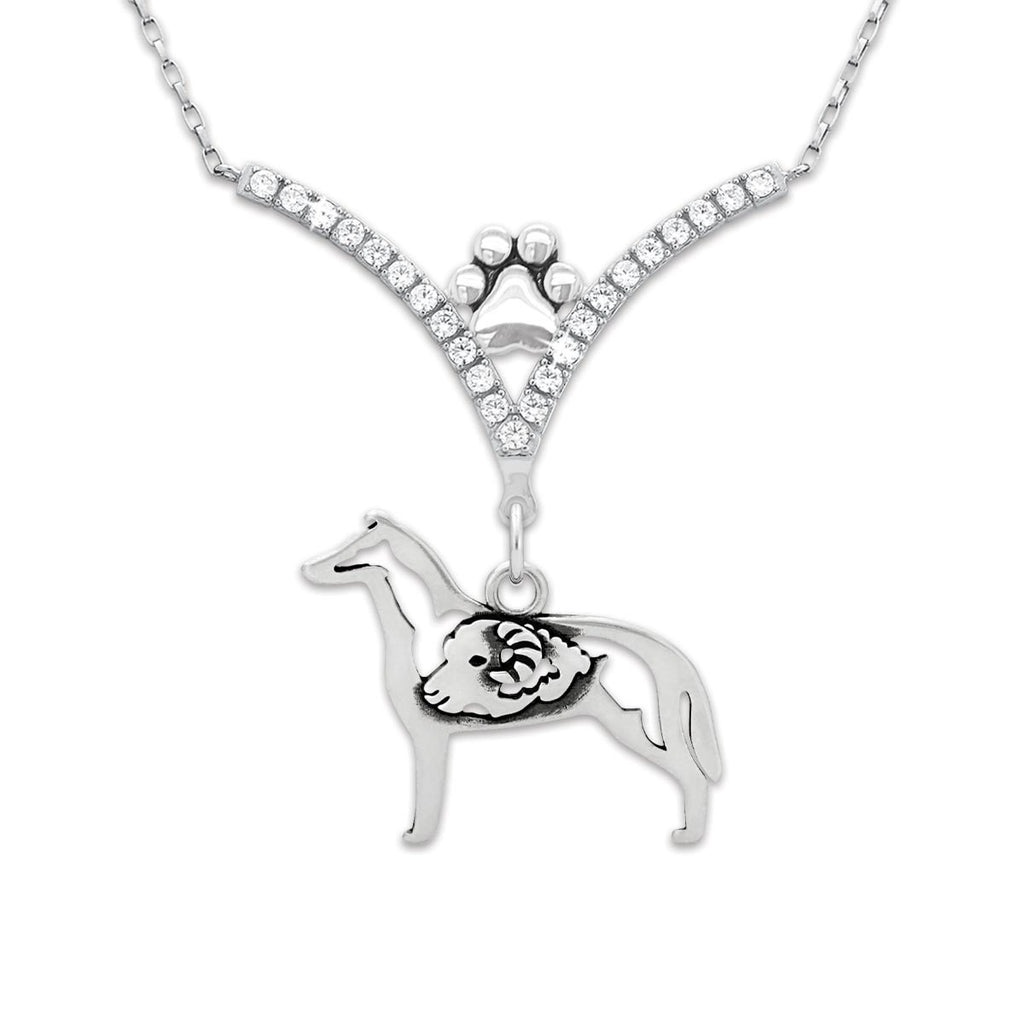 Cubic Zirconia Collie Necklace - Smooth Coat