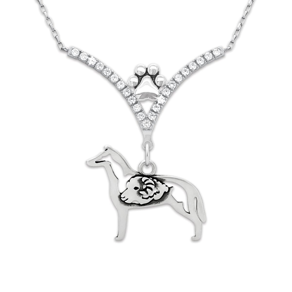 Cubic Zirconia Collie Necklace - Smooth Coat