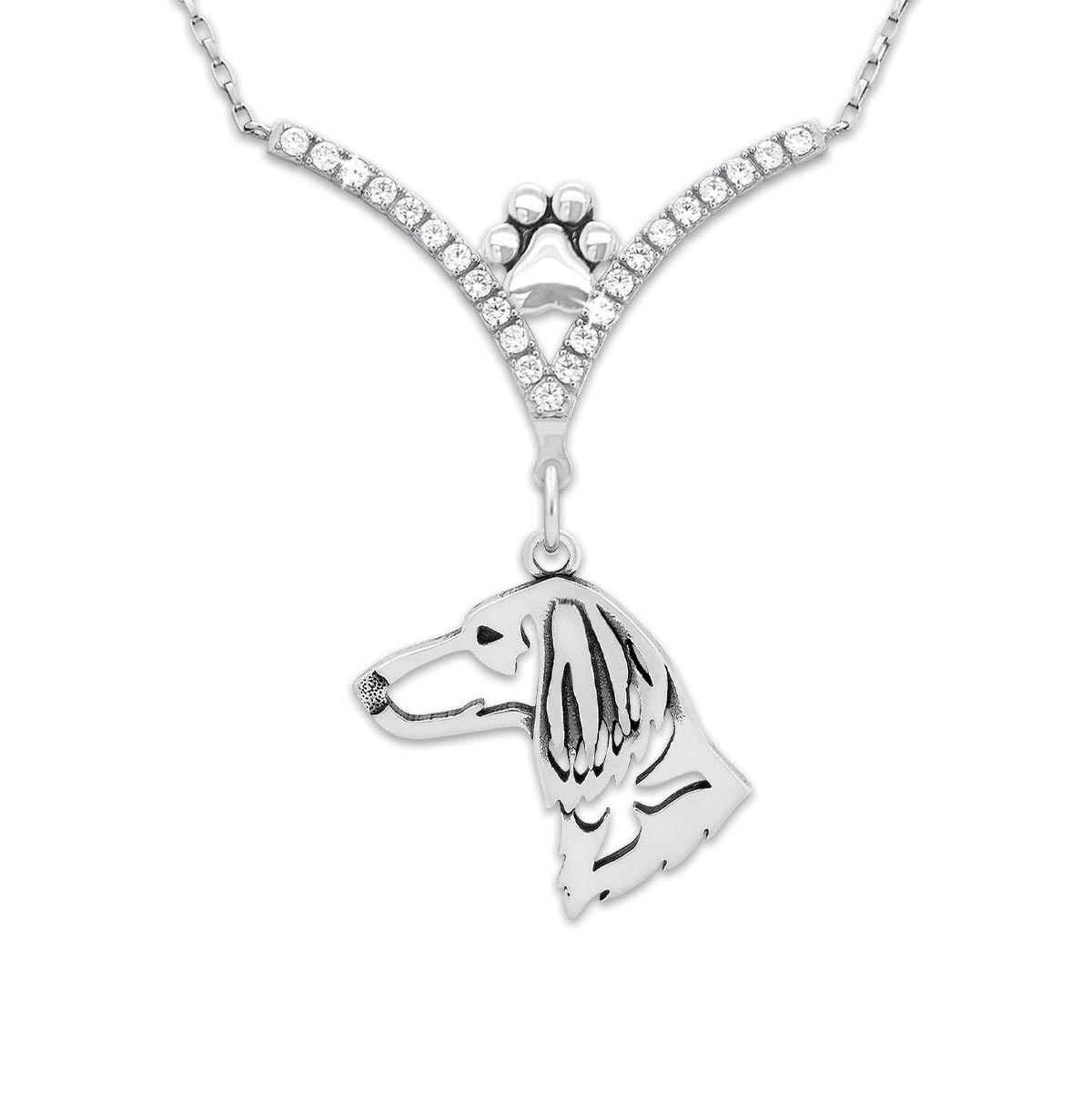 CZ Dachshund Necklace - Longhaired
