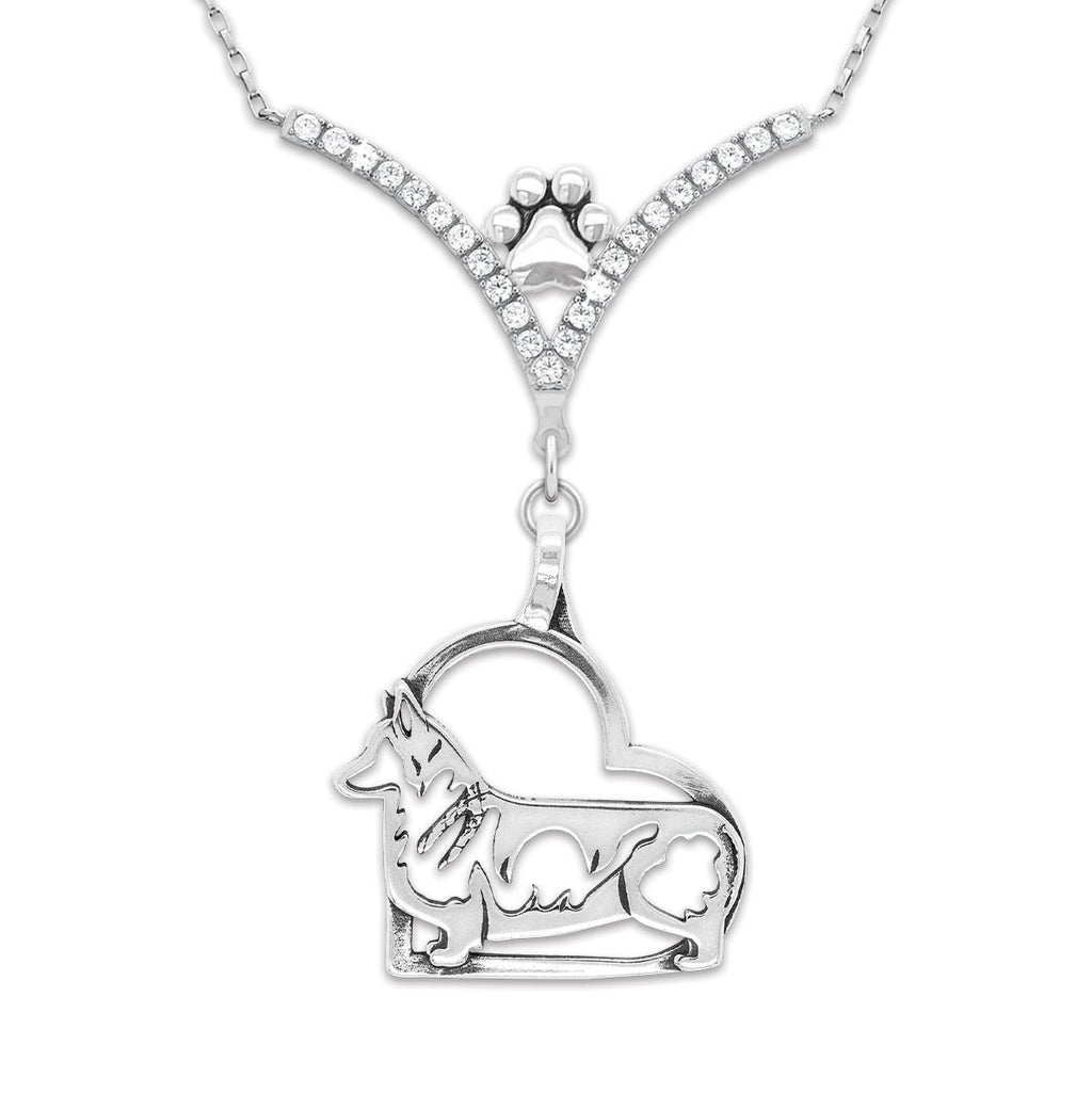 VIP CZ Pembroke Corgi In Heart Necklace