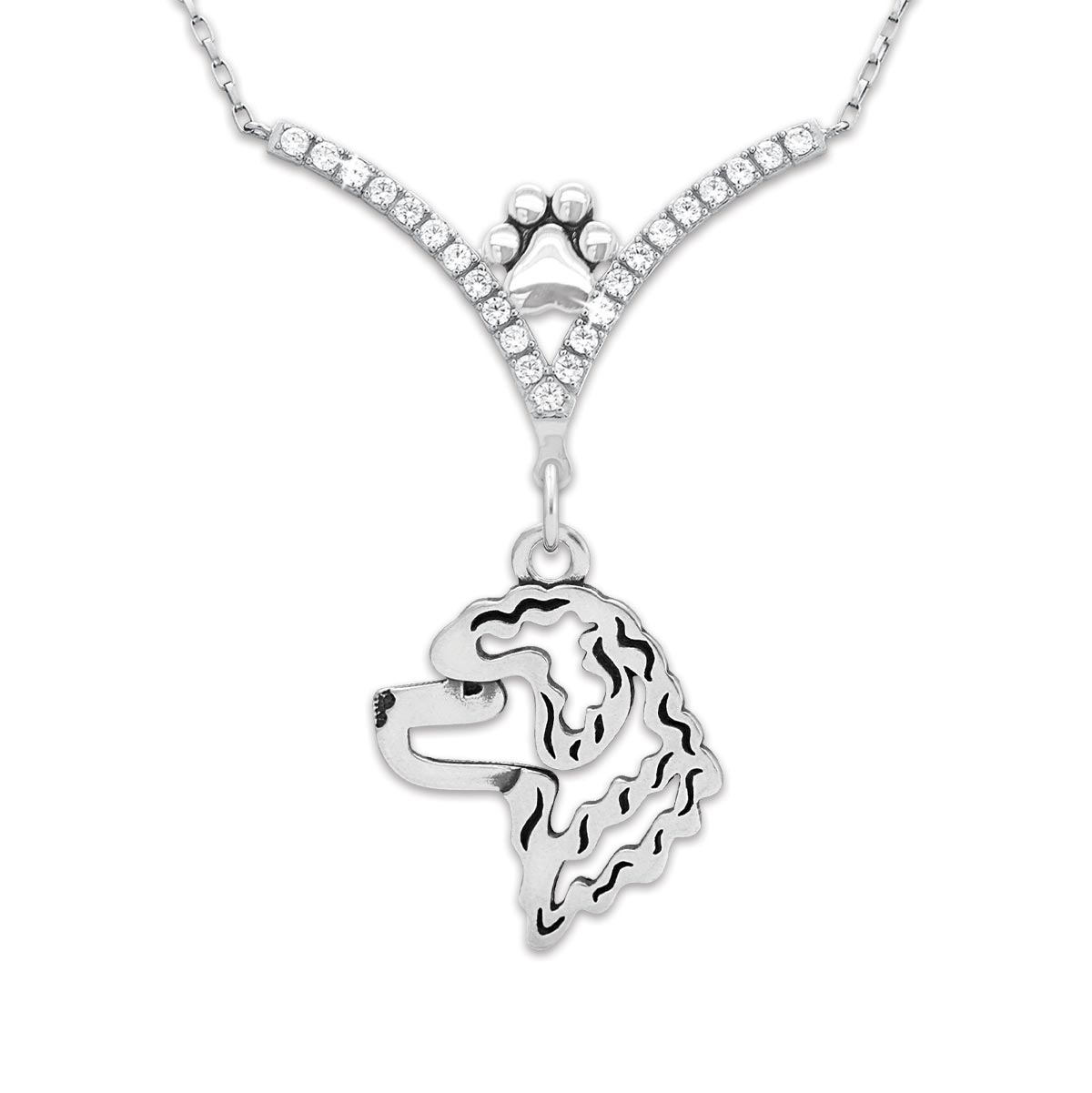 CZ Portuguese Water Dog Necklace