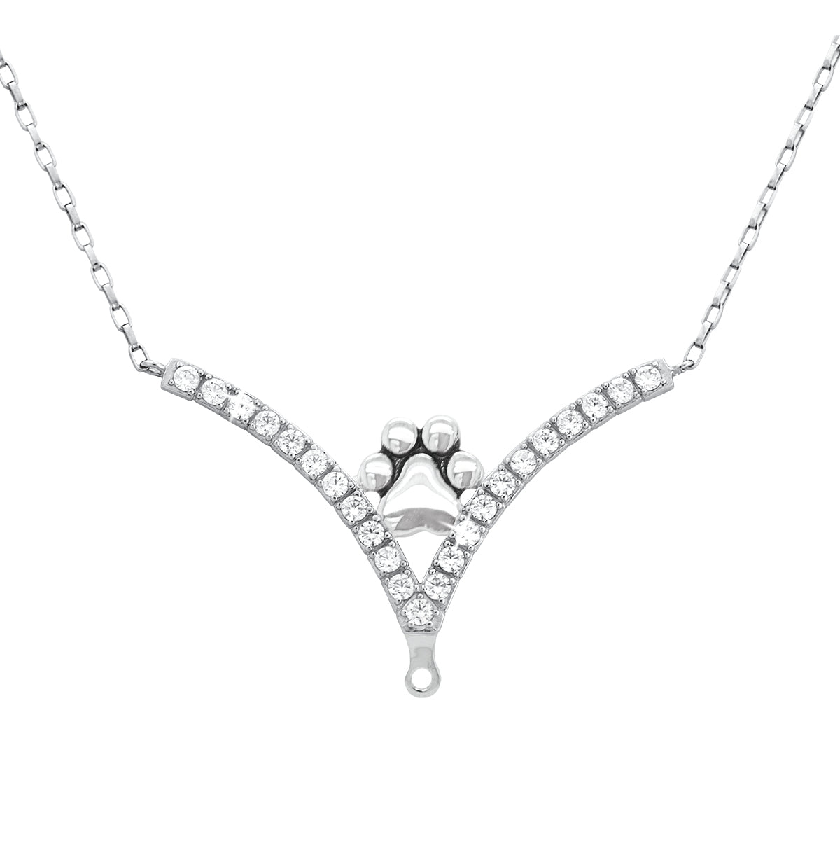 Sterling Silver CZ VIP Paw Print Necklace
