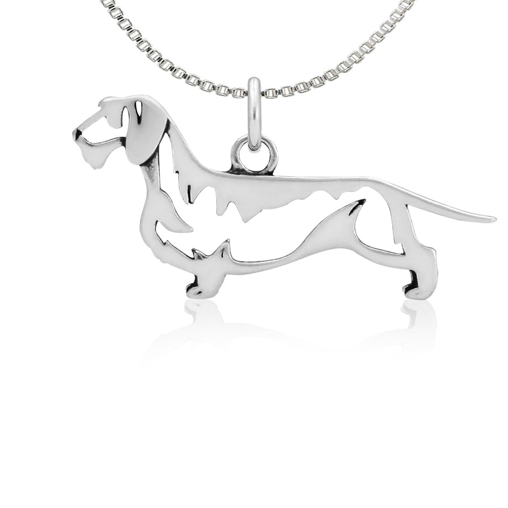 Sterling Silver Dachshund Necklace Jewelry, Wirehaired