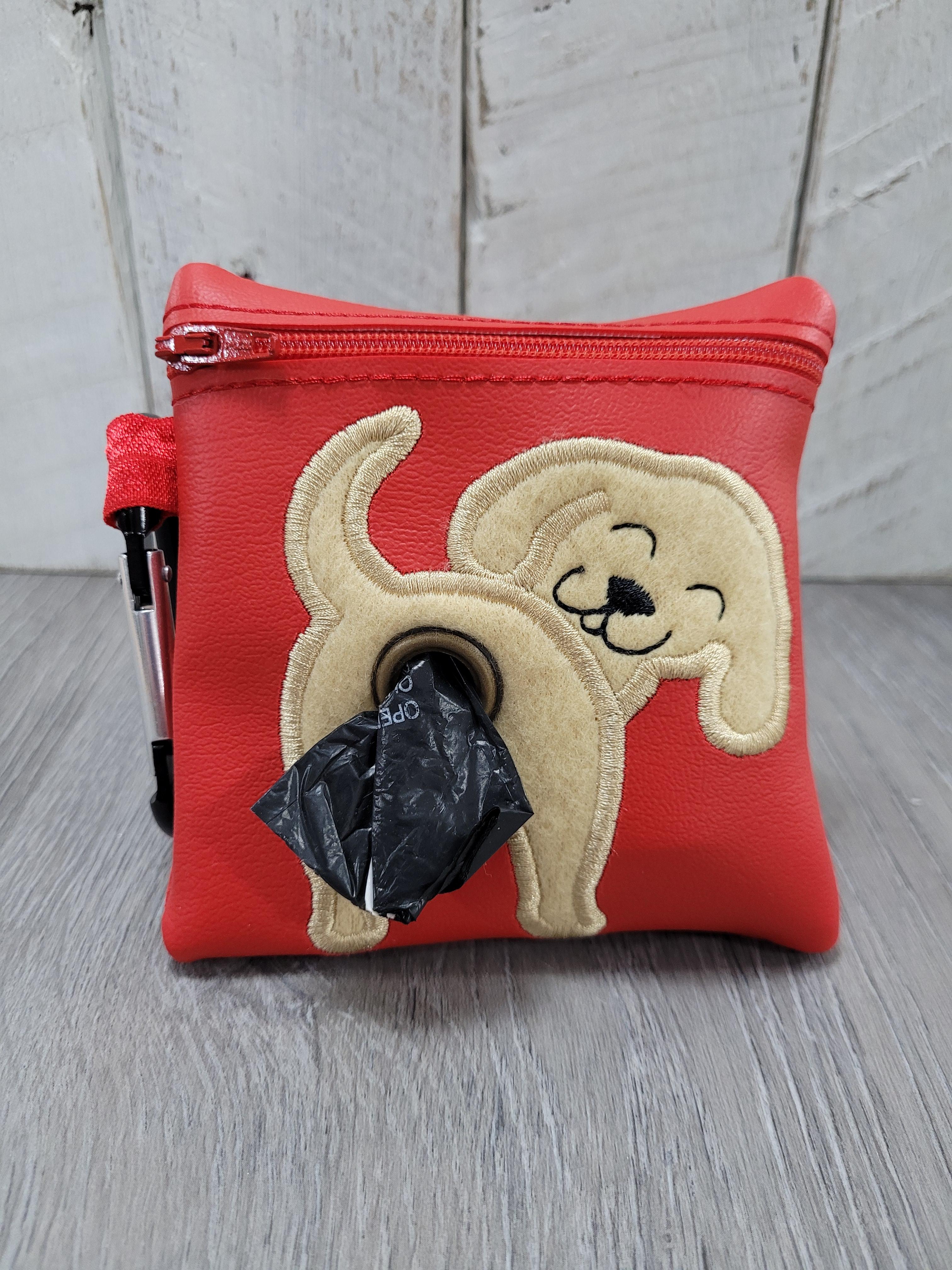 Yellow Lab Poo Bag on Red